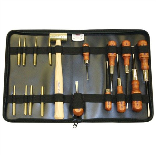 The GRACE USA Gun Care Tool Set is a portable 17-piece kit with essential tools for quick field repairs, featuring screwdrivers, brass punches, and a hammer.