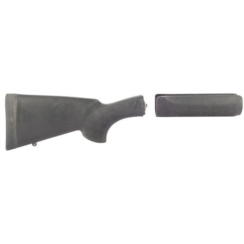 The Hogue Overmolded Shotgun Stock & Forend Set offers durable polymer construction with a rubber-coated grip, ensuring comfort and control for 12 gauge shotguns.