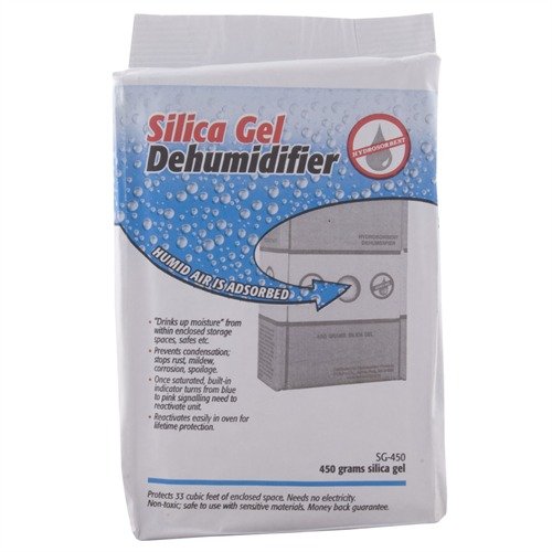 Protect your firearms and valuables from rust and moisture with our 450 GM Silica Gel Paks, featuring reactivation and a built-in moisture indicator.