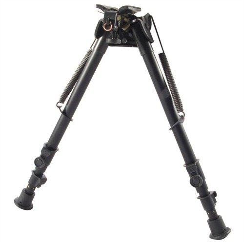 The Harris S-25 Bipod Sling Swivel Mount offers ultimate accuracy with quick-adjusting, spring-loaded legs, a solid base, and 45° rotation for leveling on uneven ground.