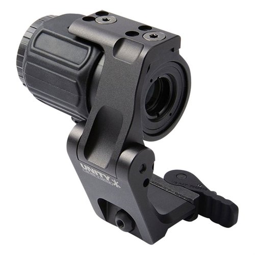 The UNITY TACTICAL FAST OMNI MAGNIFIER MOUNT features a revolutionary Flip-To-Center mechanism for low-profile stowage, enhancing optic capability without snag hazards.