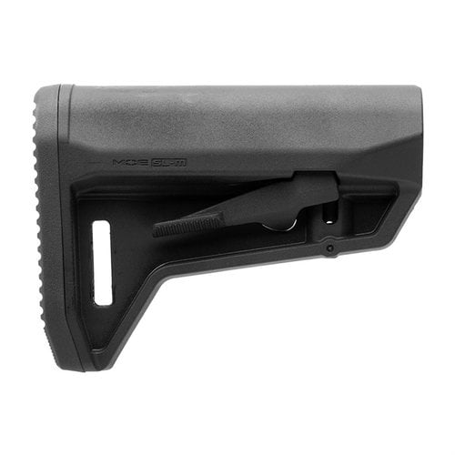 The MAGPUL MOE SL-M Carbine Stock offers a lightweight, compact design with a non-slip butt-pad, ambidextrous features, and a QD sling mount for versatile use.