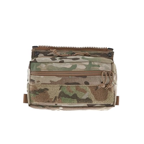 The GP Flap attaches to the Assault Back Panel Core, featuring a secure zippered pocket, Velcro lining, and channels for organized storage of essential gear.