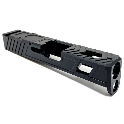 The Marksman V4 Slide for Glock 26 Gen 3/4 offers durable 17-4 stainless steel, RMR compatibility, enhanced serrations, and a corrosion-resistant QPQ Nitride finish.
