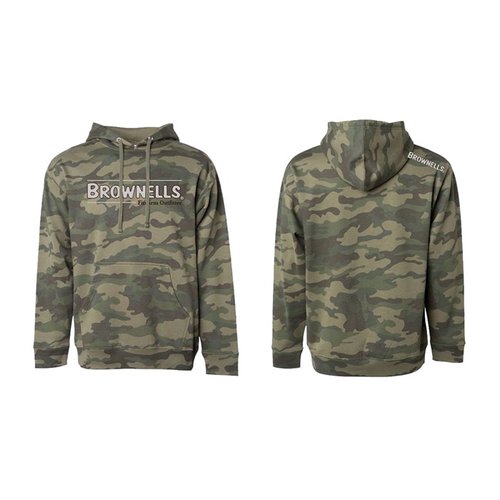 Show your Brownells pride with our versatile camo hoodie, featuring the Firearm Outfitter logo, perfect for gifts or keeping in your vehicle, available in XS-3XL.