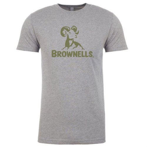 Stay stylish and comfortable with the Brownells Trademark T-Shirt in Dark Heather Gray, featuring the iconic Brownells logo, available in sizes XS to 3XL.