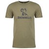 Experience comfort and style with the Brownells Trademark T-Shirt in Light Olive, featuring the iconic Brownells logo, available in sizes XS to 3XL.