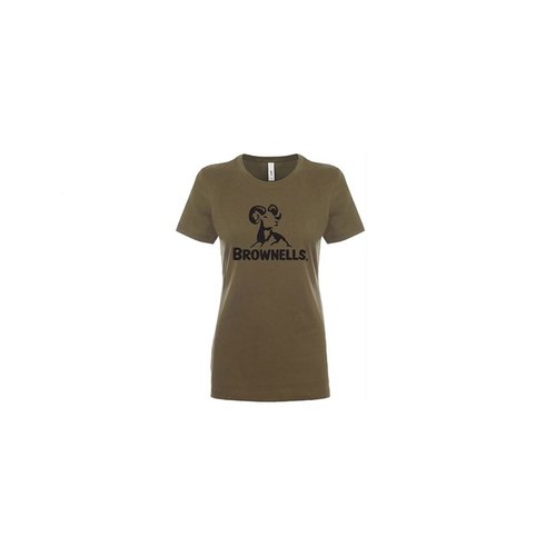 Show your Brownells pride with our stylish Women's Trademark T-Shirt in olive, featuring the iconic Brownells logo. Available in sizes XS to 3XL!