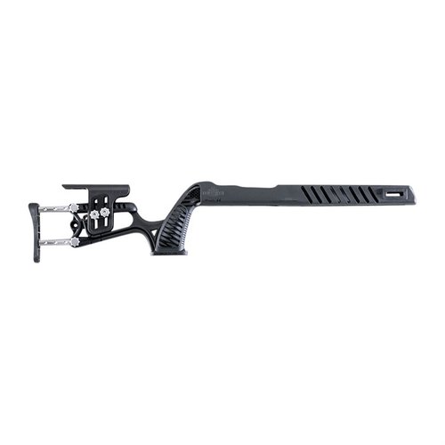 The LUTH-AR MCA-22 chassis offers adjustable length of pull, ambidextrous grip, and accommodates both standard and bull barrels for versatile shooting.
