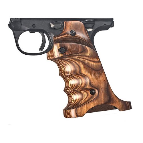 Enhance your shooting experience with Volquartsen's laminated grips for Ruger Mark IV 22/45, featuring thumb rest, finger grooves, and CNC-machined precision.