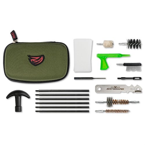 The Real Avid Gun Boss AK-47 Cleaning Kit is compact, portable, and weatherproof, featuring a carbon scraper, double threaded chamber brush, and organized tray.