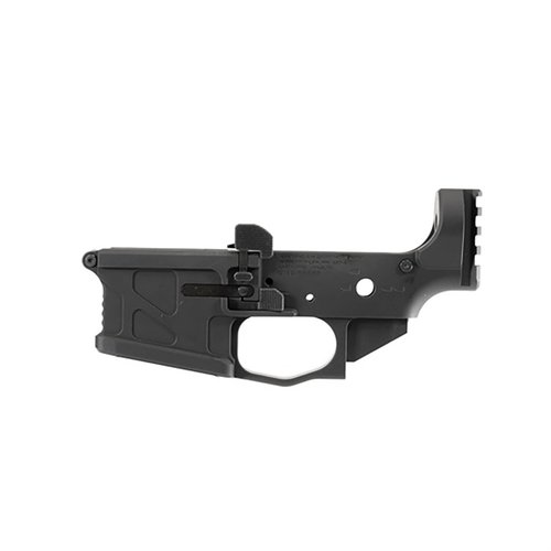 The UIC-180 Stripped Lower Receiver features ambidextrous controls, a robust T6 billet construction, and a rear rail for versatile stock or brace attachment.
