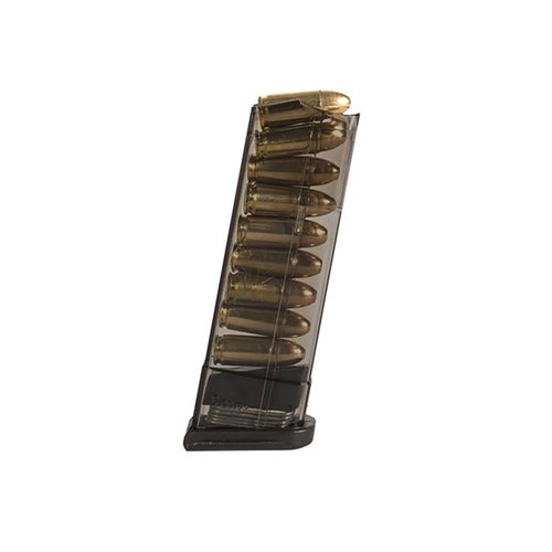 The ETS Glock 43 magazines feature translucent polymer for easy loading checks, lightweight design, and creep resistance, ensuring reliability and convenience.