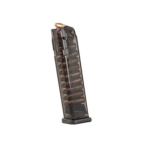 The Elite Tactical Systems Group 22rd 9MM Magazines fit Glock models 17-34, feature extreme impact resistance, and allow easy ammo visibility with a lifetime warranty.