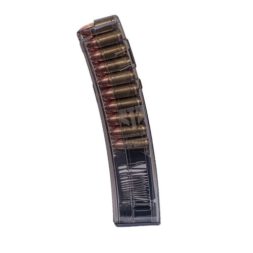 Lightweight, reliable 20-rd 9mm magazine for H&K MP5, featuring extreme impact resistance, translucent body for ammo visibility, and lifetime warranty.