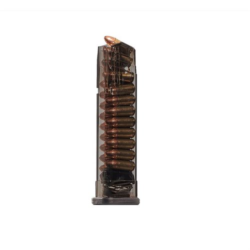 The SIG SAUER 320 21-RD magazine offers extreme impact resistance, chemical durability, and a translucent body for ammo visibility, ensuring reliable performance.