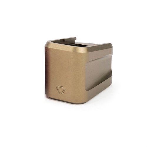 Enhance your GLOCK™ G19 with the Strike Industries Aluminum Extended Magazine Plate, adding 5 rounds capacity, low drag design, and robust aluminum construction.