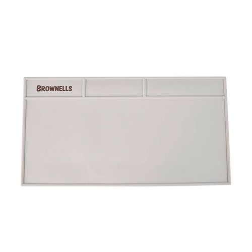 The Brownells PVC Mat features a non-marring surface, three trays for small items, and is solvent-resistant, perfect for your workbench or Gen III Armorers Case.