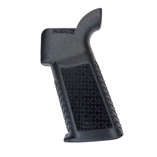 The Amend2 Enhanced Pistol Grip offers an aggressive texture, slim design, and steep grip angle for superior weapon handling, plus a secure storage hatch for small items.