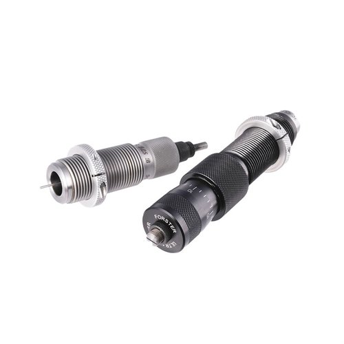 The Forster Full Length Die Set features an Ultra Micrometer Seater for precise bullet seating and an E-Z Out Expander for concentric neck alignment.
