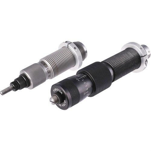 The Forster Full Length Die Set features an Ultra Micrometer Seater for precise bullet seating and an E-Z Out Expander for concentric case necks.