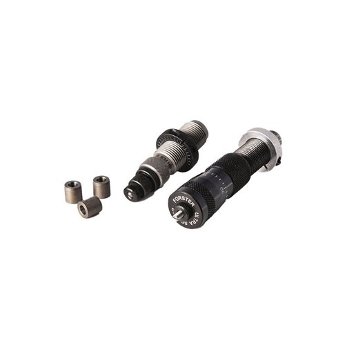 Achieve precision with the Forster Bushing Full Length Die Set, featuring a Full-Length Bushing Die and Ultra Micrometer Seater Die, all in a Deluxe Die Box.