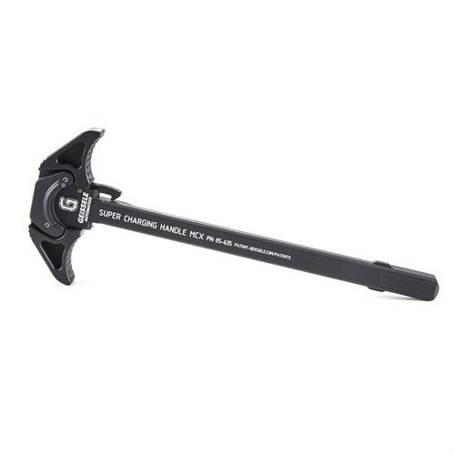 The Geissele MCX Super Charging Handle offers ambidextrous operation, enhanced grip, and reduced gas blowback, all crafted from durable 7075-T6 aluminum.