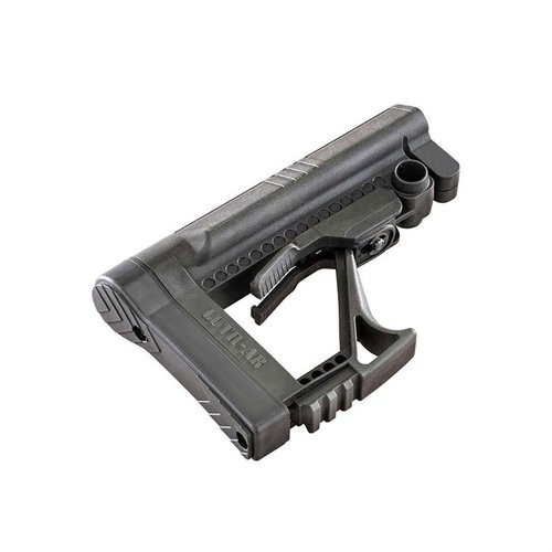 The Luth-AR MBA-5 Buttstock offers lightweight adjustability, a comfortable flared cheek rest, and a Picatinny rail for accessories, enhancing your shooting experience.