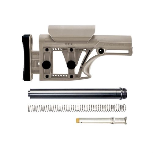 The LUTH-AR MBA-1 Buttstock offers adjustable Length-of-Pull and Cheek Rise, complete with A2 buffer system components, for a customizable and lightweight setup.