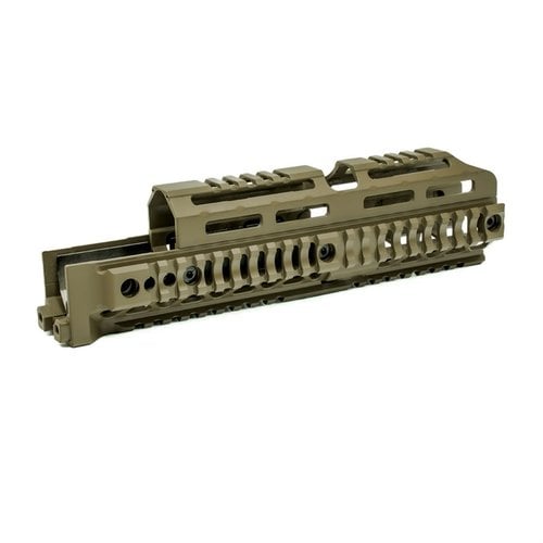 Enhance your AKM with the Midwest Industries Alpha Series Quad Rail Handguard, featuring lightweight aluminum, adjustable fit, and multiple QD sling points.