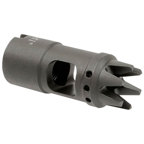 The Midwest Industries AK12 Muzzle Brake features a single chamber design to reduce muzzle climb, made from durable tool steel with a phosphate finish, and includes a crush washer.