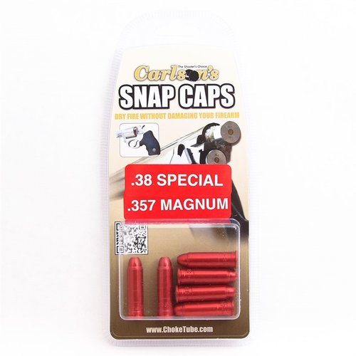 Enhance your dry fire practice with CARLSONS Snap Caps, featuring a durable aluminum body and spring-loaded brass primer to protect your firearm from damage.