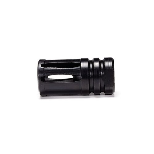The Faxon 9mm A2 Flash Hider reduces flash for improved stealth, features a durable nitride finish, and is compatible with 9mm/5.56 firearms, ensuring reliable performance.