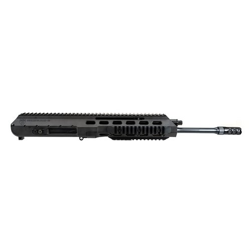 The ARAK-21 7.62x39mm Upper Receiver features a gas piston system, quick installation, ambidextrous charging handle, and a durable one-piece aluminum design.
