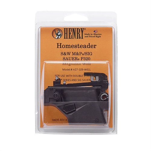 The H027 Homesteader 9mm Magazine Well Adaptor allows your Henry H027 to accept popular S&W M&P and SIG P320 magazines for enhanced versatility and convenience.