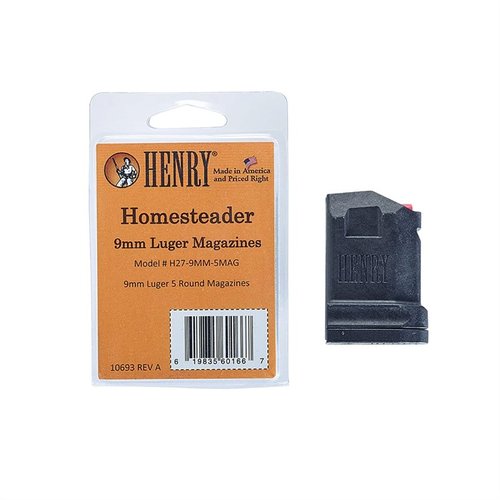 Ensure optimal performance with the H027 HOMESTEADER 9MM LUGER RIFLE MAGAZINE, featuring a durable black finish and a reliable 5-round capacity for your Henry rifle.