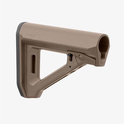 The MAGPUL MOE RL Carbine Stock features a streamlined design, adjustable LOP (10.65