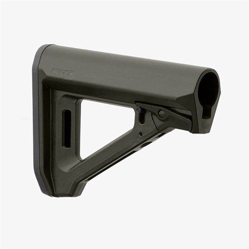 The MAGPUL MOE RL Carbine Stock features a streamlined design, adjustable LOP from 10.65