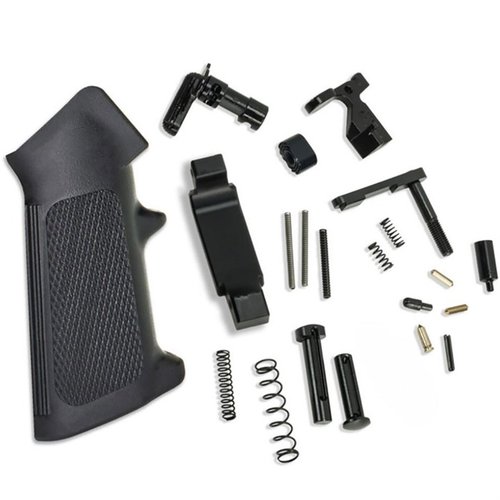 Build your AR-15 lower receiver with KAK's American-made Lower Parts Kit, featuring mil-spec components and options for customization without a fire control group.