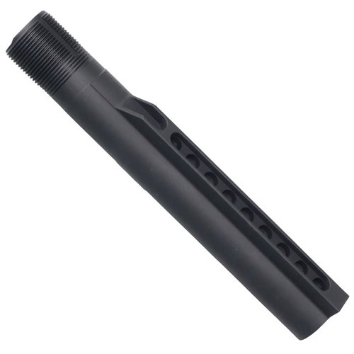 The KAK Industry A5 buffer tube features 9 adjustable positions, precision milled, hard coat anodized, and compatible with all AR-pattern mil-spec lowers.