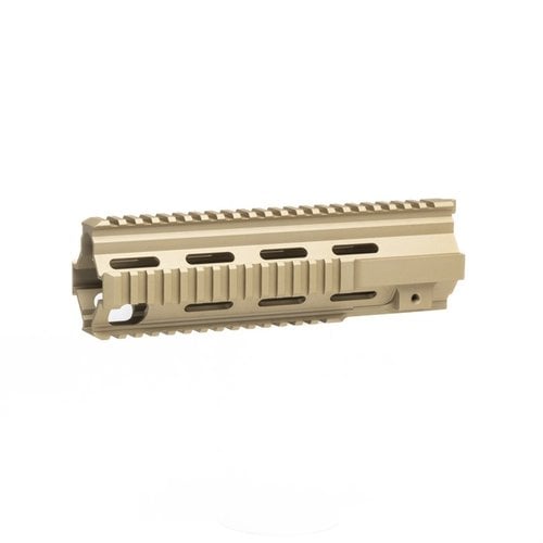 The BRN-4 M27 Quad Rail Handguard offers a unique Flat Dark Earth finish, optimized clamping force, and compatibility with BRN-4 and HK® platforms.
