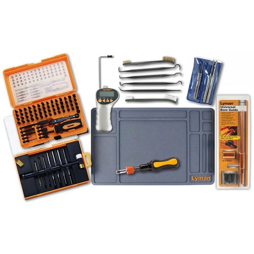 The Lyman Ultimate Gunsmith Kit offers essential tools like a maintenance mat, torque wrench, and a comprehensive 68-piece tool set for all your gunsmithing needs.