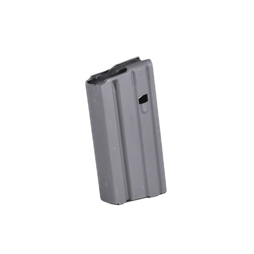Experience reliability with the Brownells 20-Round AR-15 Magazine, featuring improved feed lips, laser welded seams, and a smooth matte gray finish.
