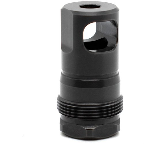 The SPB Muzzle Brake features a durable black nitride finish, compatibility with Atlas mounts, and ensures a tight seal for optimal performance.