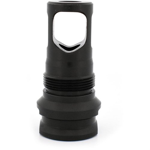 The PRS Muzzle Brake features a durable Black Nitride finish, is compatible with Atlas systems, and ensures a tight seal for optimal performance.