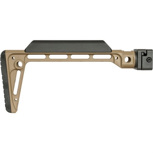 The Midwest Industries Minimalistic Side Folding Stock features a robust steel mechanism, 5 QD sling attachments, and a comfortable design, enhancing firearm versatility.