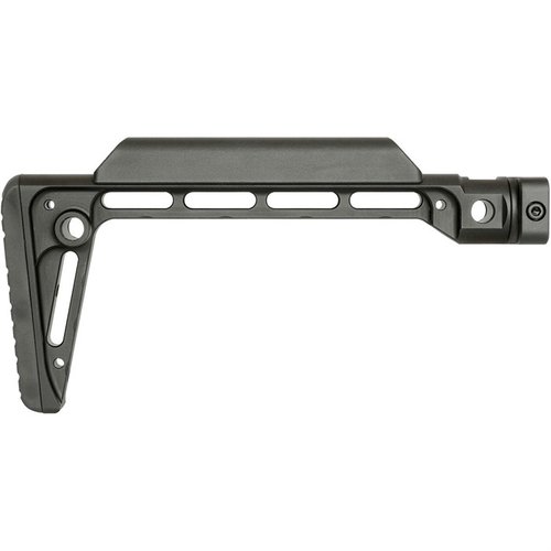 The Midwest Industries Minimalistic Fixed Stock offers a rigid design, 5 QD sling attachments, and enhanced comfort with its polymer cheek piece and rubber butt pad.