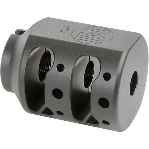 The ALPHA TANK BRAKE features a dual chamber design for reduced muzzle climb, made from durable 416 Stainless with Black Nitride finish, and comes with a lifetime warranty.