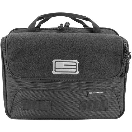 The Evolution Tactical XL Double Pistol Case features rugged 1680D construction, fits 2 full framed pistols, and includes MOLLE webbing and paracord zipper pulls.