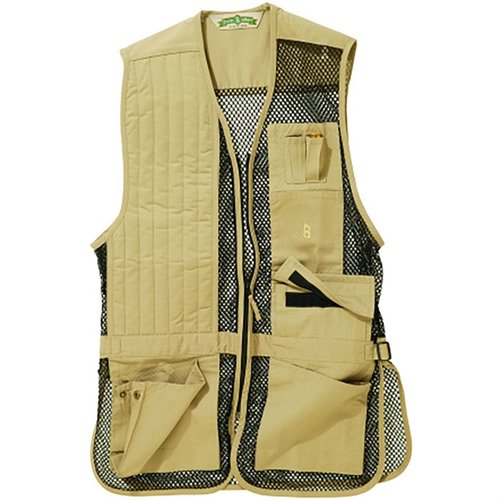 The BOB ALLEN Full Mesh Shooting Vest offers lightweight, breathable mesh, adjustable waist tabs, and multiple pockets for shells and choke tubes, perfect for shooters.